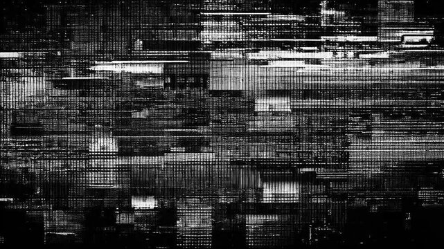 Abstract Black and white digital glitch art screen digital noise, multicolored distorted lines and chaotic patterns, technological errors modern media. 4K animation
