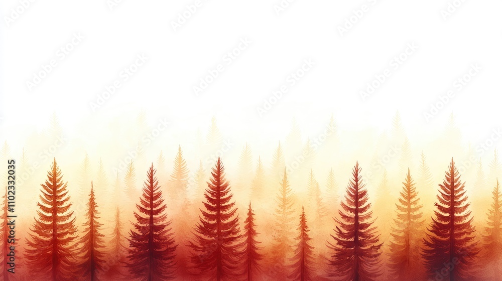 Aufkleber beautiful abstract landscape of evergreen trees with gradient of red and yellow tones against a soft