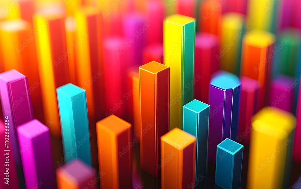 Poster a vibrant array of colorful bars in various heights, creating an eye-catching abstract design.