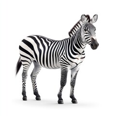 Obraz premium Majestic Zebra Standing Gracefully in a White Background, Showcasing Striking Black and White Stripes, Enchanting Features, and Captivating Posture for Wildlife Photography