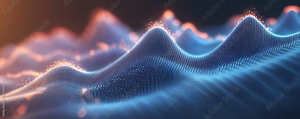 Poster abstract digital waves representing sound frequencies and data visualization in vibrant colors and d