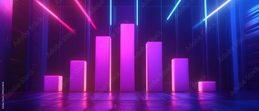 Poster vibrant digital graph with neon bars and glowing lights representing data visualization and modern a