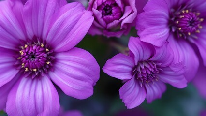 Fototapeta premium Close-up of purple flowers showcasing their intricate patterns and textures, enhanced by a soft background blur