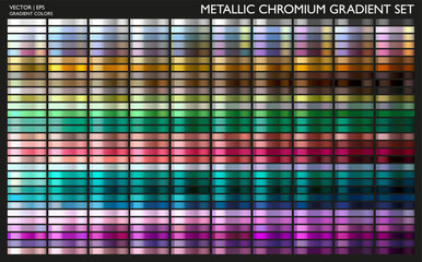 Metallic gold, silver, bronze colorful palette set. Metal gradient. Metallic collection. Color collection. Steel, iron, aluminium, tin. Holographic background. Chrome texture. Chromium polish effect.