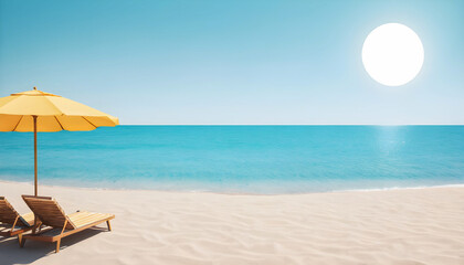 Fototapeta premium Concepto minimalista de sol y playa para turismo y vacaciones en verano (RF)