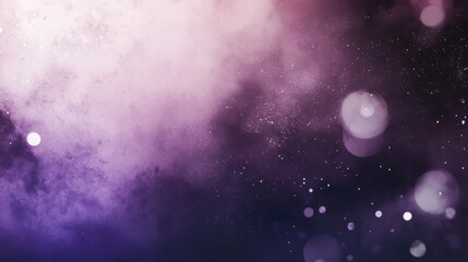 Naklejka premium Ethereal cosmic abstract background with swirling clouds of purple, pink, and black dust, highlighted by glittering specks and soft light rays evoking a mysterious, otherworldly atmosphere.