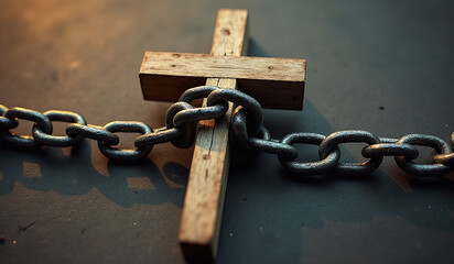 symbol freedom formed broken chains cross tied together powerful spiritual bond