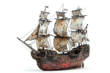 Naklejka premium model of pirate ship isolated on white background