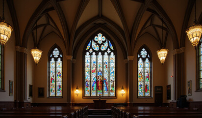 Obraz premium beautiful stained glass jesus christ church adds colorful elegance architectural design elements