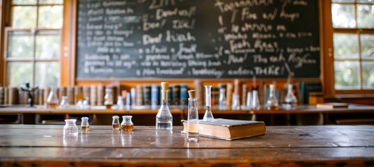 Exploring a science laboratory  instruments, test tubes, and chalkboard equations for innovation