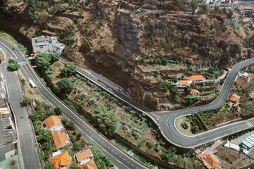 View from above of a highway and tiled roofs in Funchal