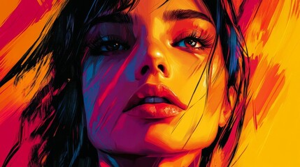 Naklejka premium Digital painting in a bold, graphic style with strong lines and contrasting colors, high resolution, modern art. (Bold graphics remain trendy)