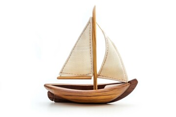Obraz premium Wooden toy sailing boat on white background