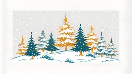 Fototapeta premium Snowy forest with colorful evergreen trees in winter landscape