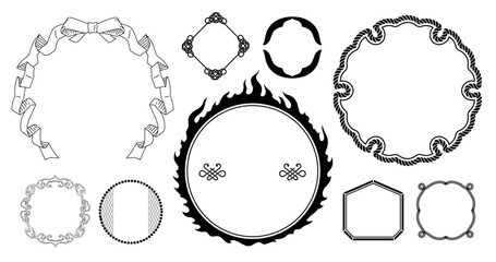 和風モノクロレトロなデザインのラベルフレームセット。