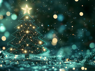 Festive Christmas New Year background with fir tree, decorations and gifts. Neural network AI generated art