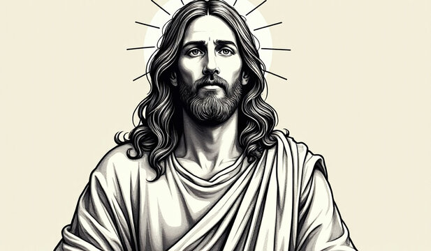 hand drawn vector illustration jesus christ son god christian symbolism artwork purposes