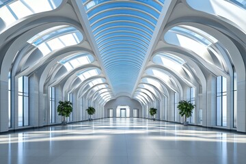 Obraz premium A Bright and Spacious Modern Train Station Featuring Clean Architectural Lines and Abundant Natural Light in a Minimalist Design