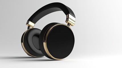 Stylish black and gold headphones with a modern design, perfect for music enthusiasts, audio...