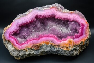Pink Agate Geode Crystals: Natural Beauty of Geologic Minerals in Vibrant Purple Tones