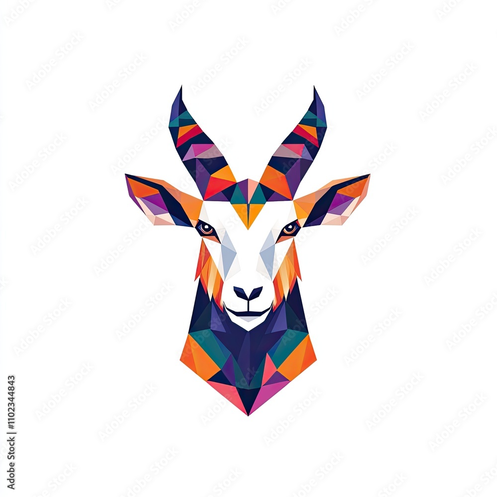 Poster artistic representation of a goat created with geometric shapes and bold colors for modern design pr