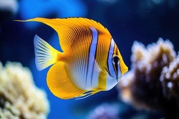Obraz premium Red Sea Coral Fish: Crown Butterflyfish Chaetodon Paucifasciatus in Natural Underwater Environment