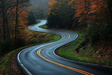 Fototapeta premium Sharp Turn in Georgia: Mountainous Road Infused with Nature