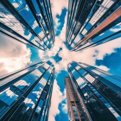 glass buildings with cloudy blue sky background