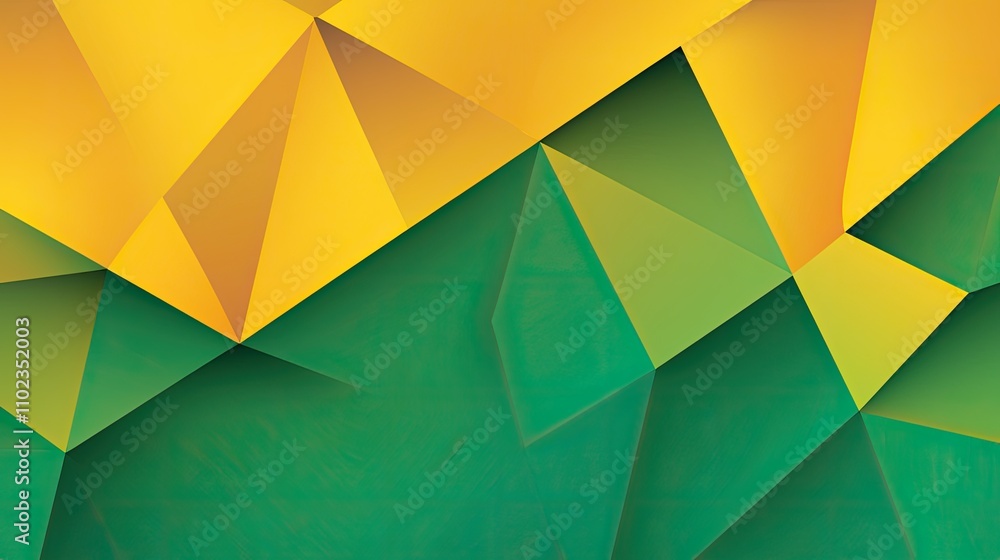 Poster vibrant geometric abstract background with bright yellow and deep green triangles in a modern style 