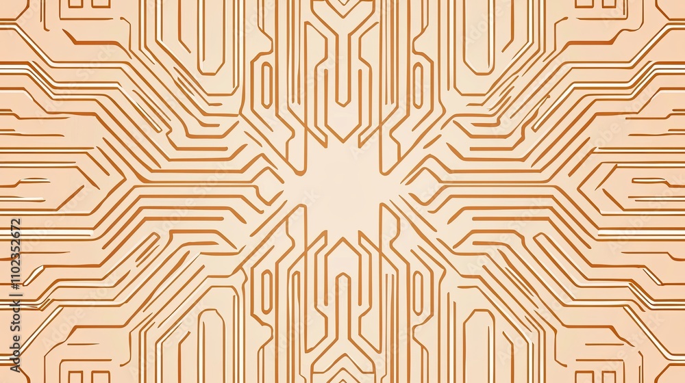 Poster abstract geometric circuit pattern in warm tones with intricate designs for digital art or technolog