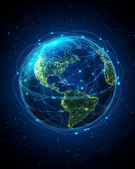 Fototapeta premium Globe with global connection lines and lights. Worldwide technology concept.