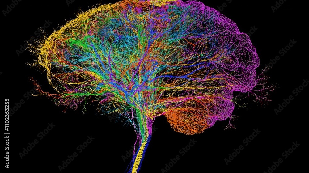 Poster colorful abstract brain structure resembling a tree.