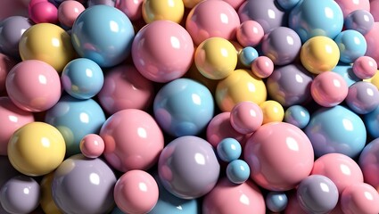 Abstract Digital Artwork of Glossy Pastel Spheres with Reflective Surfaces in a Dynamic, Overlapping Composition