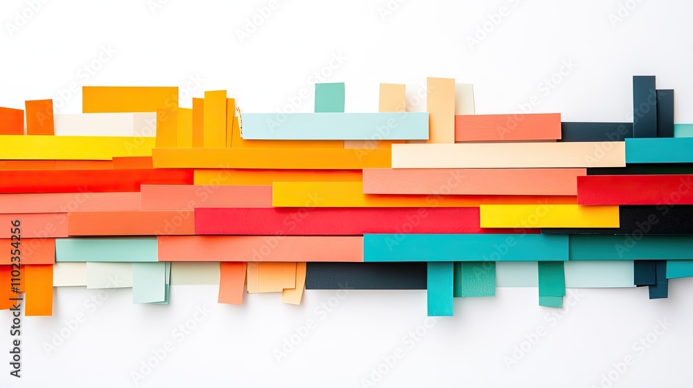 Poster colorful strips of paper arranged in an abstract pattern on a white background showcase vibrant hues