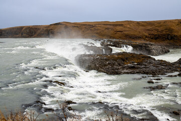 Waterfall in a valley, Urridafoss, Iceland