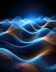 Abstract waves of light and digital energy with smooth, flowing lines, symbolizing futuristic data visualization, innovation, and fluidity in modern technology