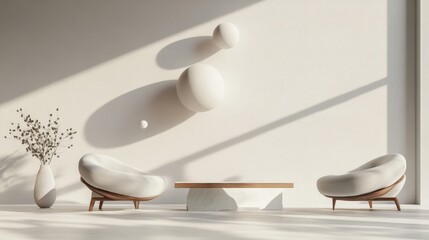 Minimalist Furniture Showcase in Serene White Setting