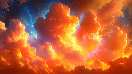 Colorful sunset clouds create a stunning sky over a serene landscape during twilight hours. Generative AI