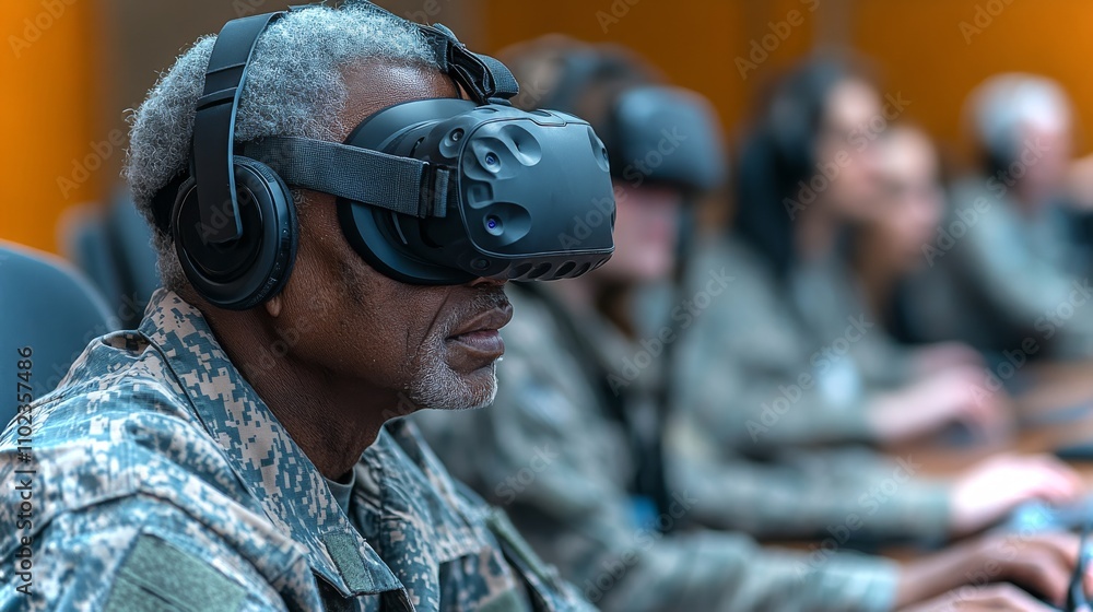 Aufkleber veteran engages with virtual reality technology in a classroom setting during training session
