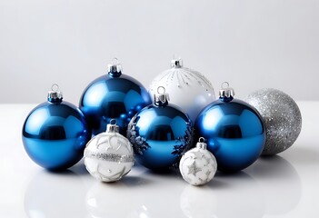 "Elegant silver and blue Christmas baubles add a touch of sophistication and charm to your holiday décor, blending cool, shimmering tones for a festive and refined look.