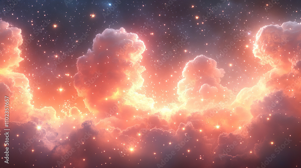 Poster stunning cosmic clouds illuminated by distant stars in a vibrant nebula at the edge of the universe.