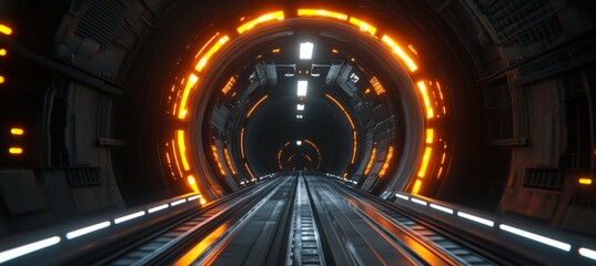Obraz premium Futuristic Tunnel A Journey at the Speed of Light with Glowing Technology and Motion Blur