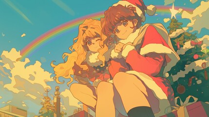 80s Anime Retro Christmas Glow: A Festive Anime Fantasy