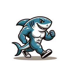 Obraz premium Modern shark walking character mascot. Isolated vector illustration