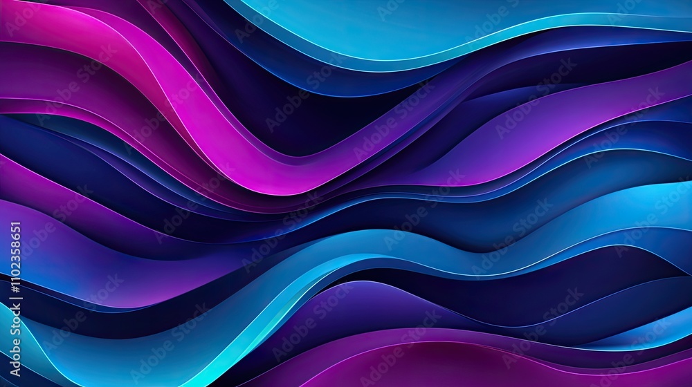 Poster captivating waves of colorful abstract design with smooth curves and gradients in shades of blue, pu
