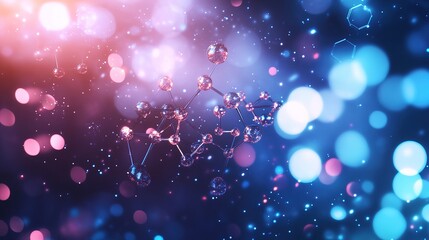A vibrant, abstract background featuring colorful bokeh effects and molecular structures, evoking a sense of science and creativity.