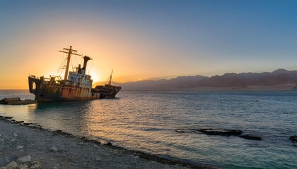 Obraz premium Shipwreck at shoaiba beach Jeddah, Saudi Arabia