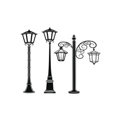 Lamp post silhouette vector art and illustration