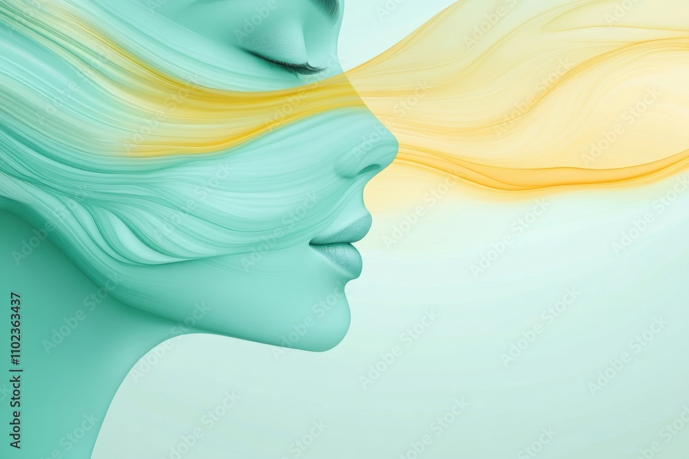 Poster ethereal profile with flowing colorful streams and calming aesthetic