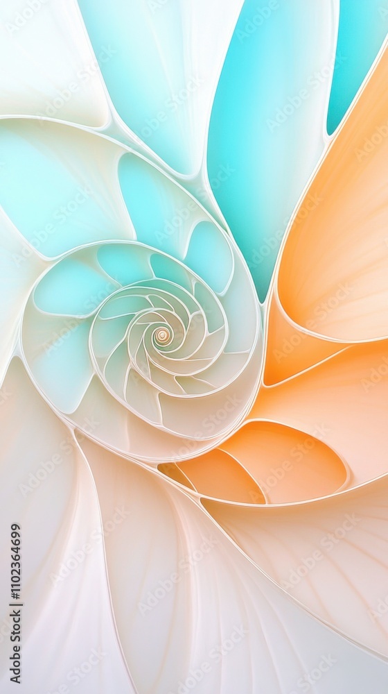 Poster abstract spiral pattern in pastel colors with soft gradients and flowing design